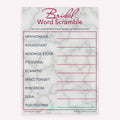 Bridal Word Scramble game card with a rose gold and marble background