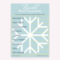 Bridal shower Bridal Word Scramble game card printable in light snowflake design