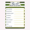 Green stripe bridal shower Bridal Word Scramble printable game card layout