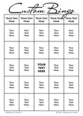 Custom Bingo game card with black text on a white background