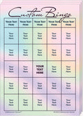 Stack of Custom Bingo game cards with an iridescent holographic background