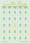 Custom Bingo game card with gold text on a mint background