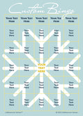 Custom Bingo game card with a big snowflake on a light blue background