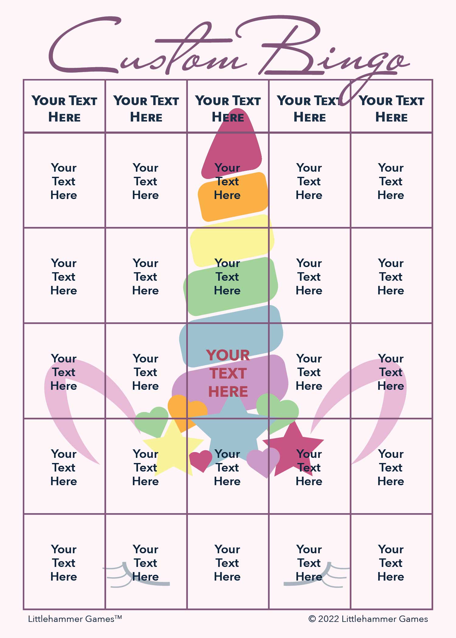 Custom Bingo Card - Unicorn Printable Game Cards – Littlehammer Games