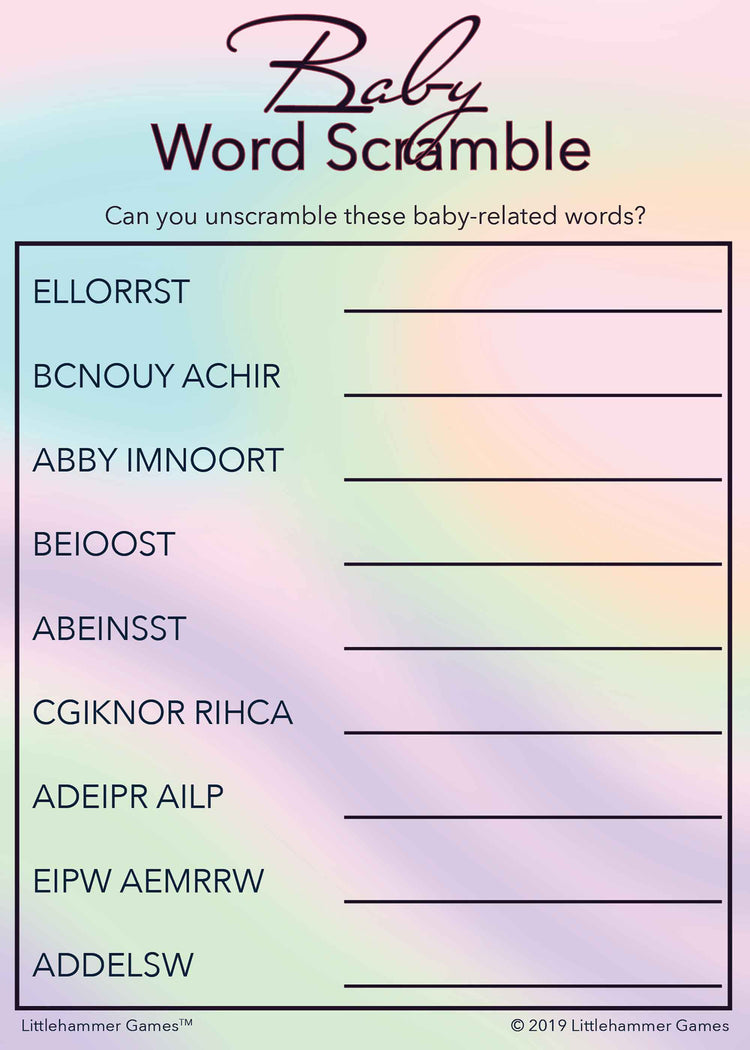 Baby Word Scramble - Hologram Printable Game Cards – Littlehammer Games