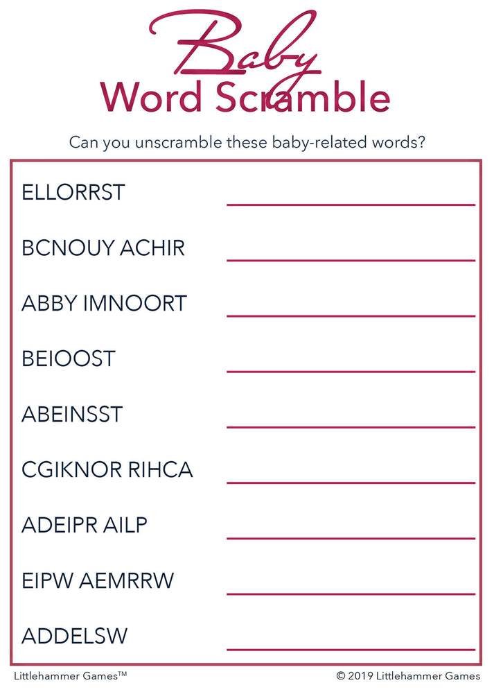 Baby Word Scramble - Rose Gold Printable Game Cards – Littlehammer Games