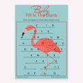 Printable baby shower Baby Fill in the Blank game card with flamingo design