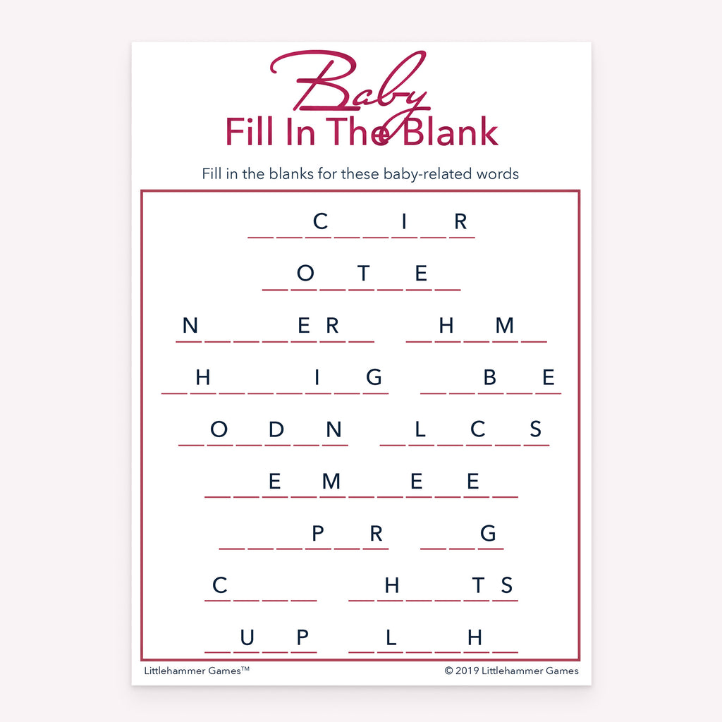 Minimal rose gold Baby Fill in the Blank baby shower printable card