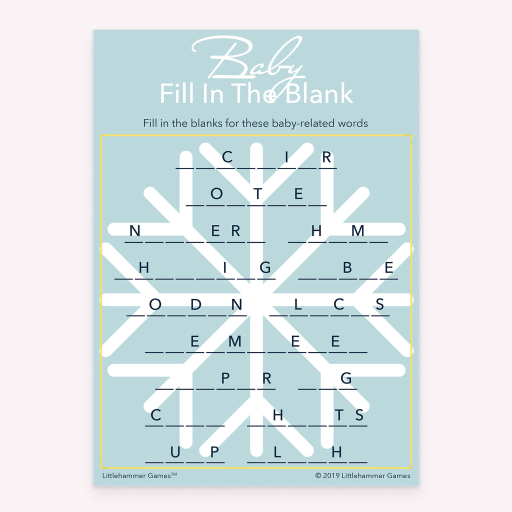 Snowflake printable Baby Fill in the Blank baby shower game card
