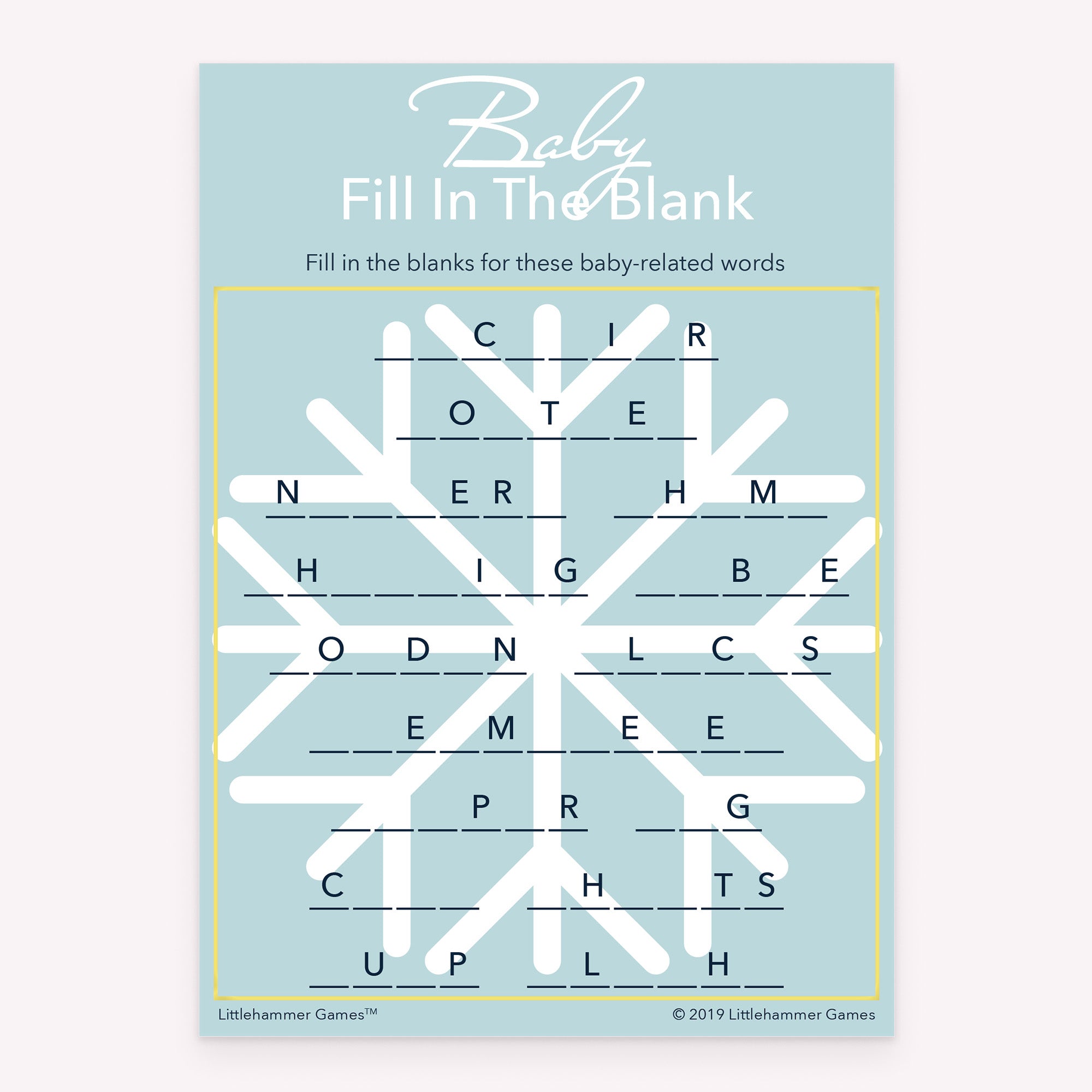 Snowflake printable Baby Fill in the Blank baby shower game card