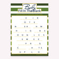 Baby shower Baby Fill in the Blank game card printable in green stripe design