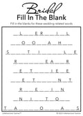 Bridal Fill in the Blank game card with a black and white background