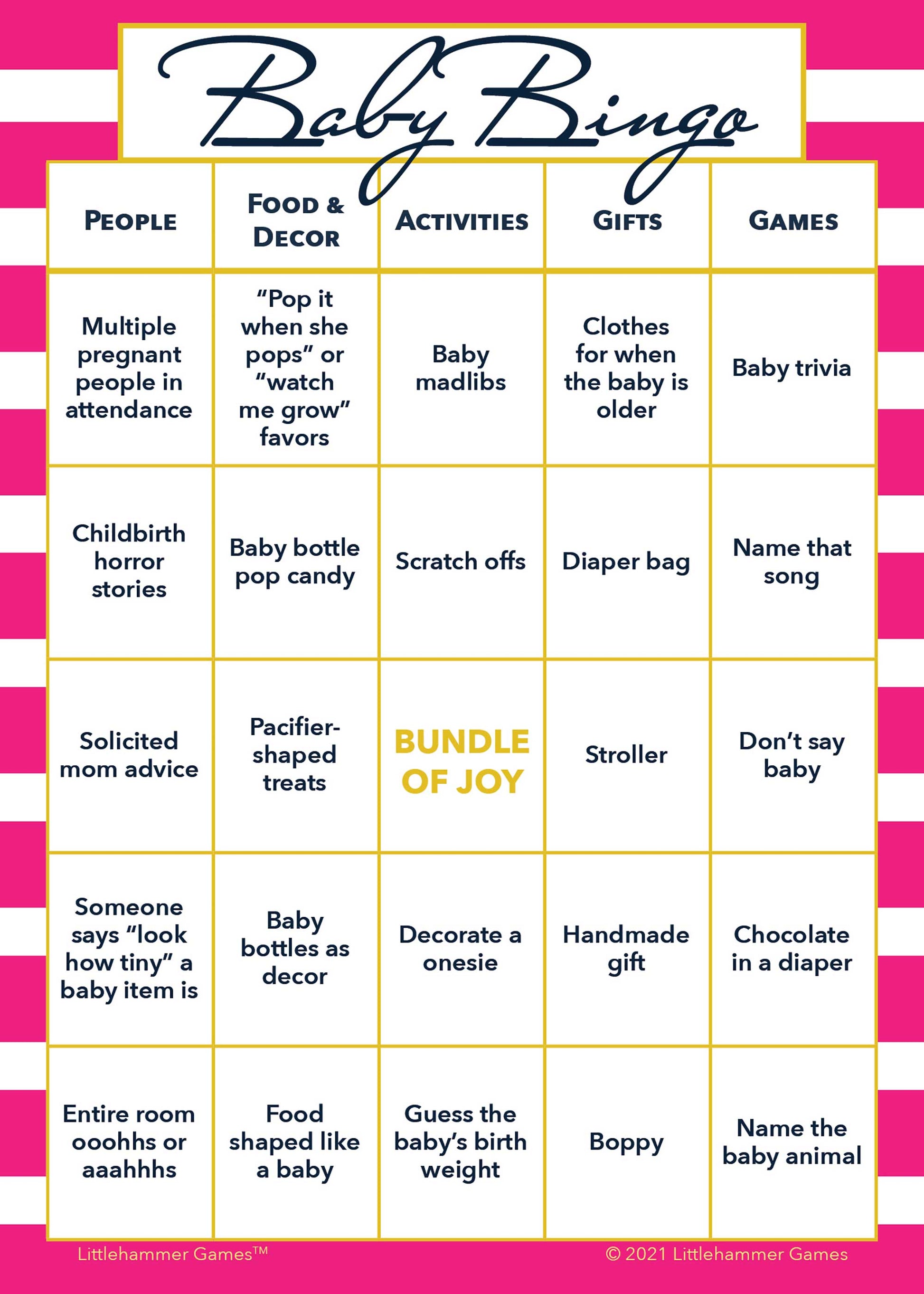 Baby Bingo - Hot Pink Striped Printable Game Cards – Littlehammer Games baby-bingo-hot-pink-striped-printable-game-cards-littlehammer-games