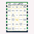 Bachelorette party printable Bachelorette Bingo card featuring green and navy stripes