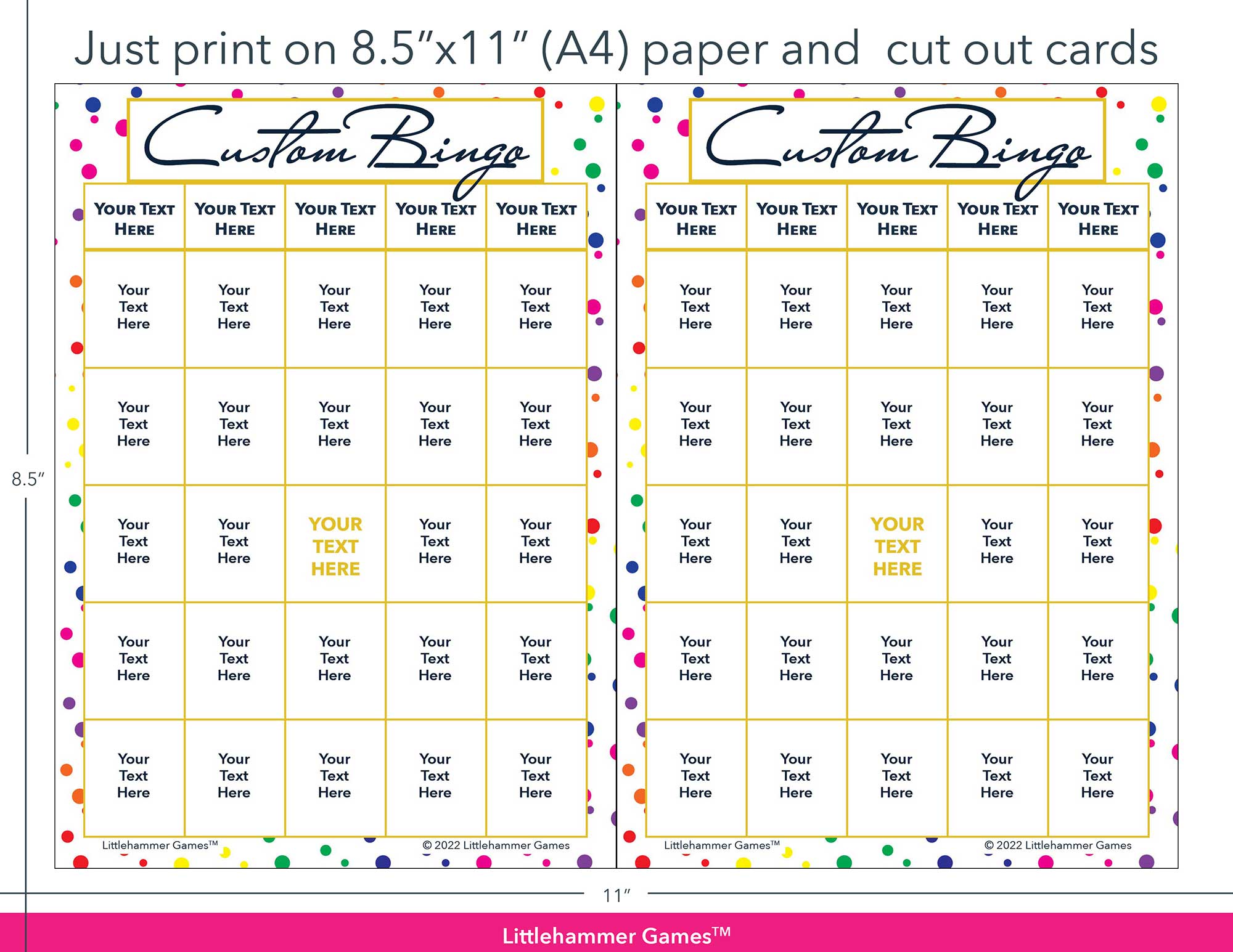 Custom Bingo Card - Rainbow Polka Dot Printable Game Cards ...