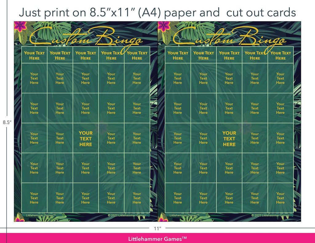 Tropical leaves Custom Bingo game cards with printing instructions